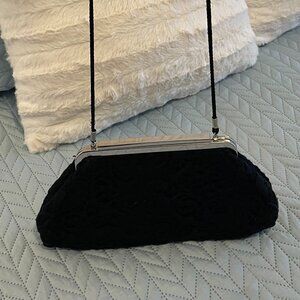 Kate Landry Women's Black Lace Satin Evening Clutch Handbag Purse